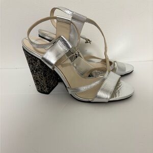 Elegant Silver Block Heel Sandals